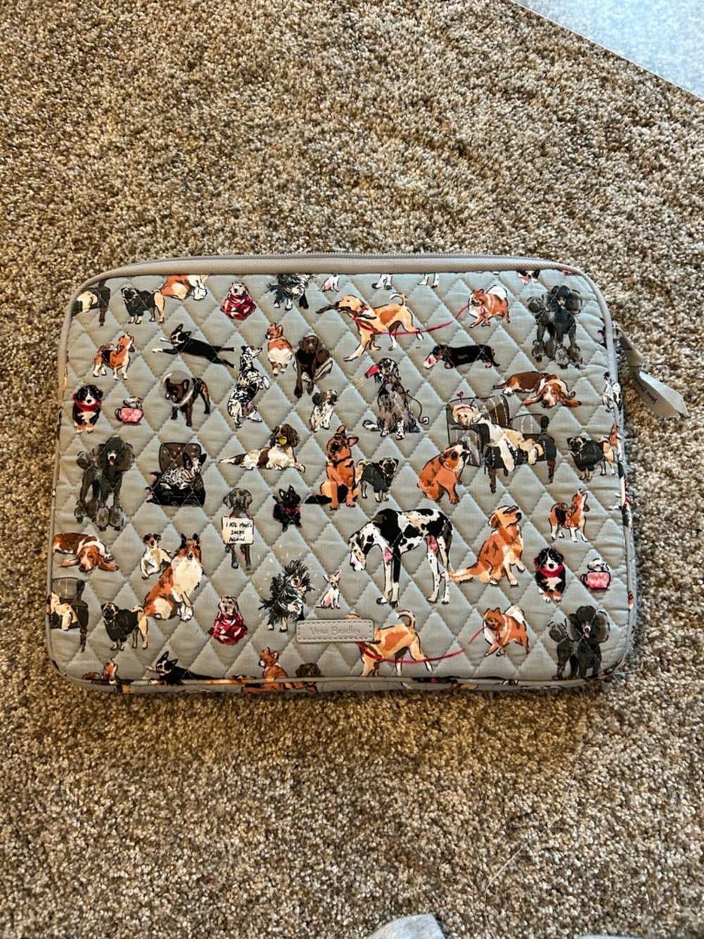 Vera Bradley Quilted Laptop Sleeve with Playful Dog Print - Gray